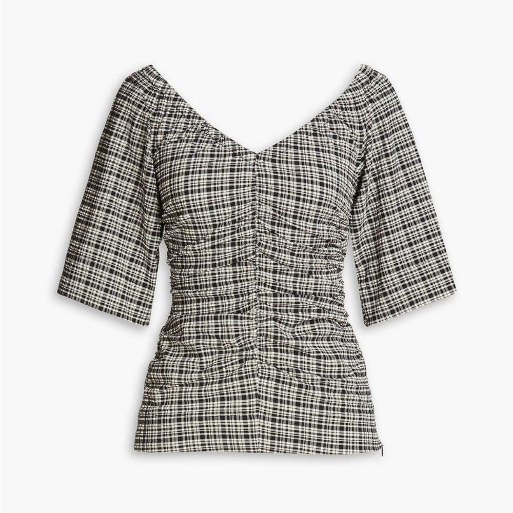 Ganni | Plaid Ruched Blouse
